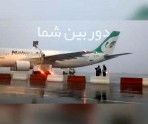 بارش برف در فرودگاه مشهد و پاشش مایع ضد یخ بر روى ایرباس ماهان توسط شرکت خدمات هوایی سامان
