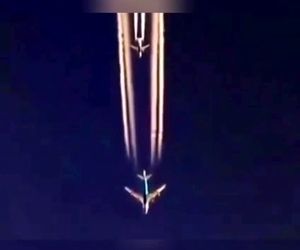 ثبت تصویری جالب از پرواز دو هواپیمای بویینگ 747 و بویینگ 737 به ترتیب در ارتفاعات ۳۵۰۰۰ پایی و ۳۷۰۰۰ پایی