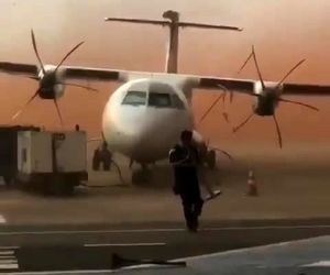 وزش باد در فرودگاه مارینگا در برزیل با سرعتی بیش از ۱۵۰ کیلومتر بر ساعت