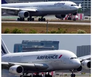 ویدویی از فرود دو هواپیمای چهار موتوره ایرباس، A340 و A380