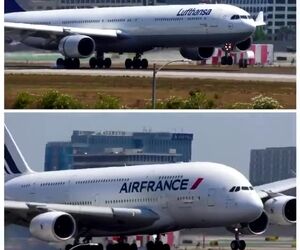 ویدویی از فرود دو هواپیمای چهار موتوره ایرباس، A340 و A380