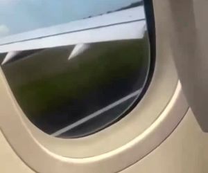 لحظه آتش گرفتن موتور بویینگ ۷۸۷ ایرو مکزیکو پس از آغاز فرآیند تیک‌آف 
