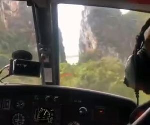 مهارت خلبان در پرواز هیجان انگیز بین کوه‌ها