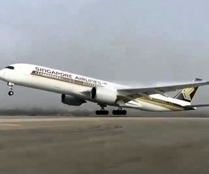 تیک‌آف ایرباس A350 شرکت هواپیمایی سنگاپور از فرودگاه بین‌المللی لس‌آنجلس (LAX) 