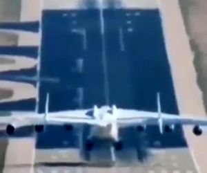 فرود آنتونف ۲۲۵ بزرگترین هواپیمای جهان از نمایی دیدنی