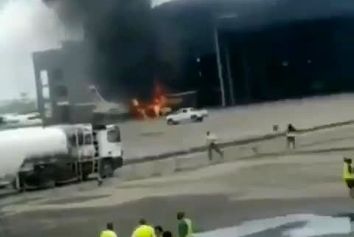 آتش گرفتن هواپیمای ATR شرکت اورلند نیجریه در فرودگاه لاگوس