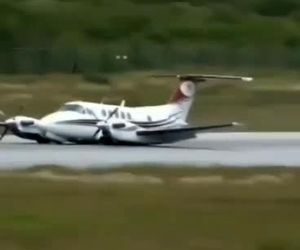 فرود هواپیما بیچ‌کرفت کینگ ایر B200 بدون چرخ 