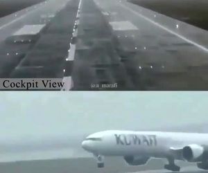 فرود بویینگ ۷۷۷ هواپیمایی کویت از دو نمای مختلف