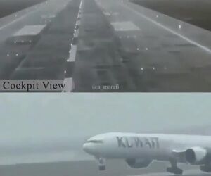 فرود بویینگ ۷۷۷ هواپیمایی کویت از دو نمای مختلف