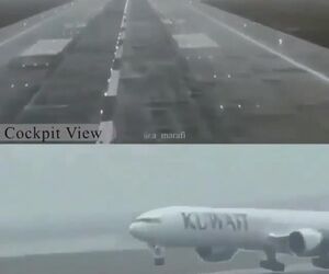 فرود بویینگ ۷۷۷ هواپیمایی کویت از دو نمای مختلف
