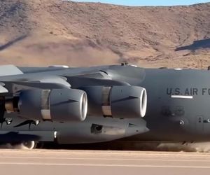 لحظه لندینگ یکی از غول های ساخته شده بویینگ یعنی Boeing C-17 Globemaster III با وزن بارگیری شده حدود ۵۸۵ هزار پوندی یا ۲۶۵ تنی را می‌بینید!
