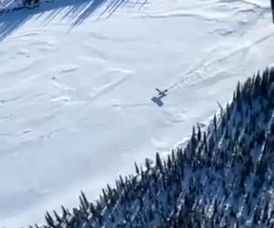 شکار تیک‌آف یک هواپیما از روی برف ازداخل یک هواپیمای درون پرواز 