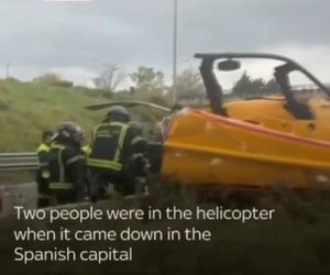 سقوط هلی‌کوپتر در یک بزرگراه در مادرید اسپانیا